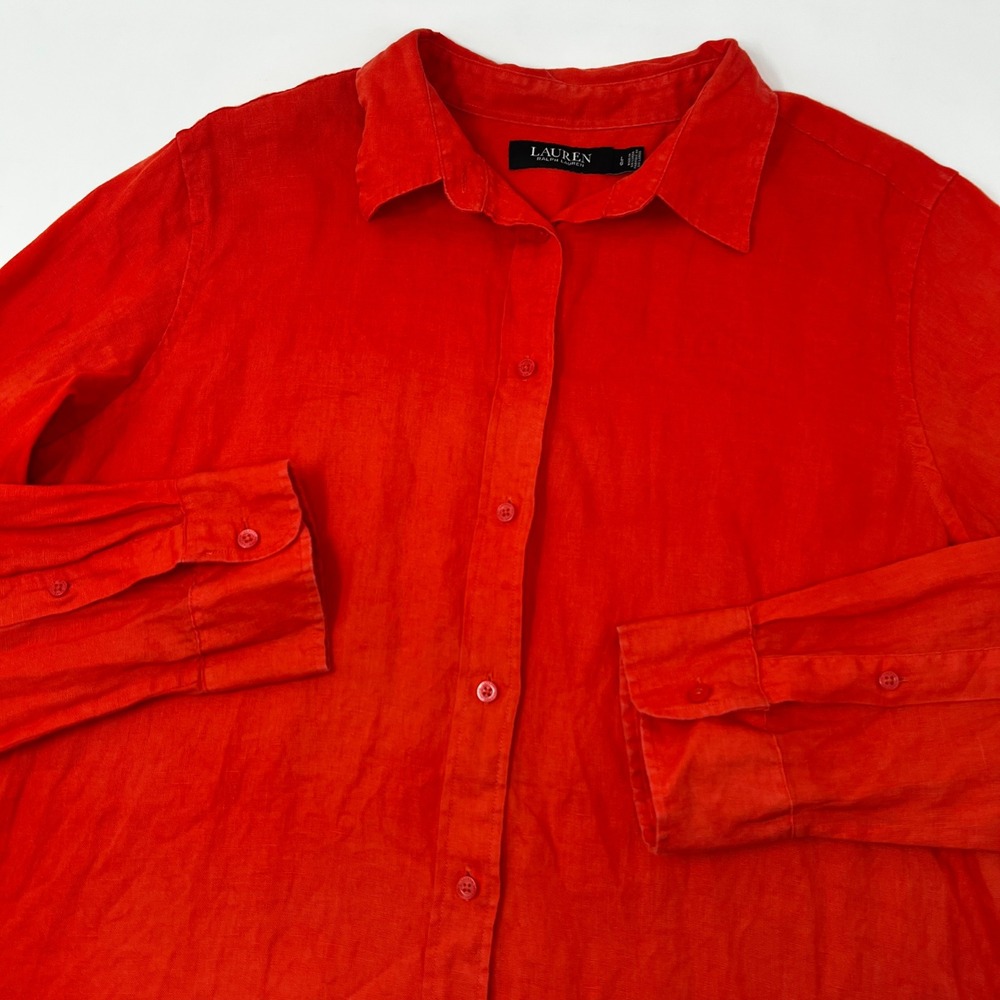 Lauren Ralph Lauren Black Label 100% Linen Roll Tab Sleeve Button Down Shirt L